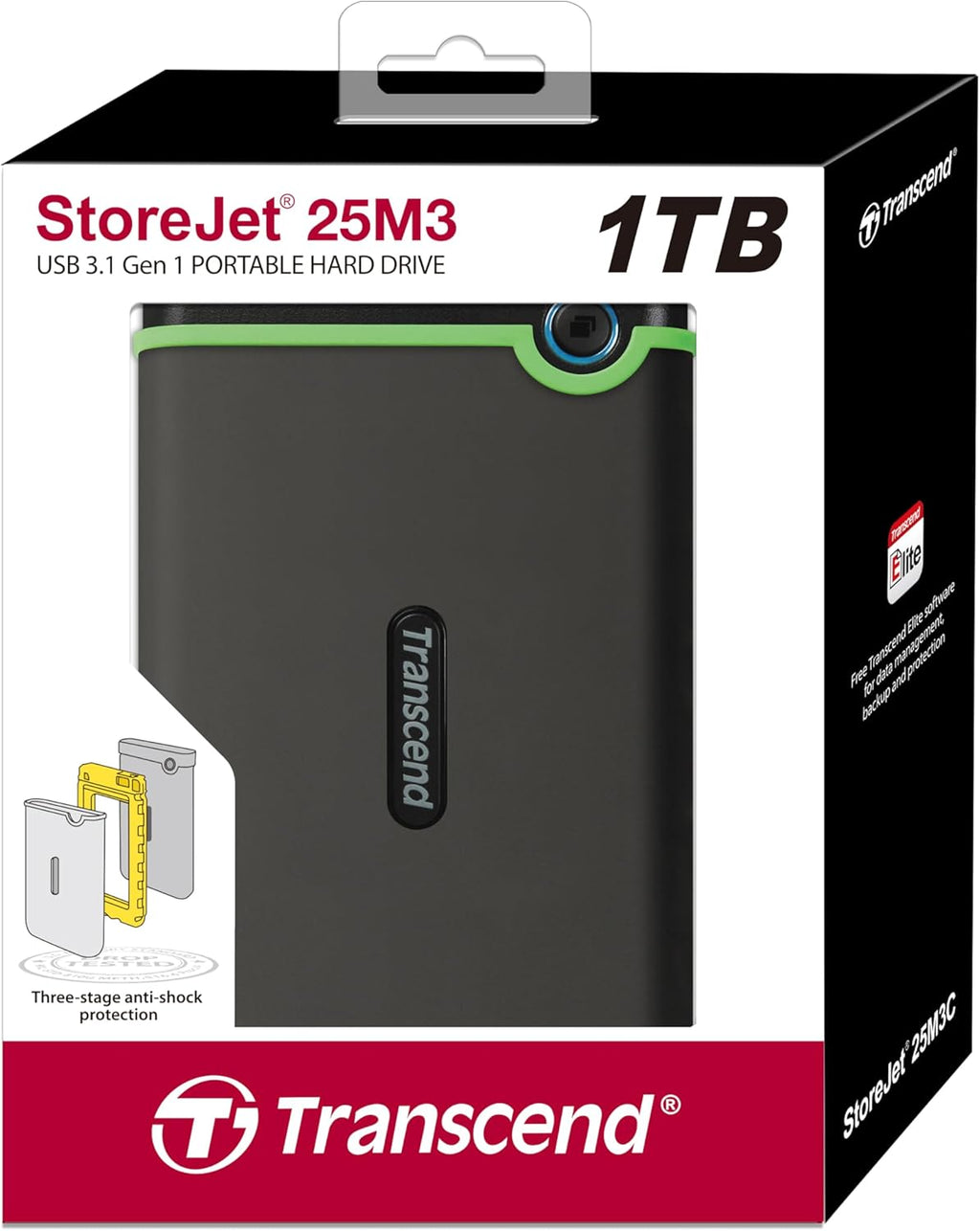 Transcend TS1TSJ25M3 1TB StoreJet M3 Military Drop Tested USB 2.0 External Hard Drive