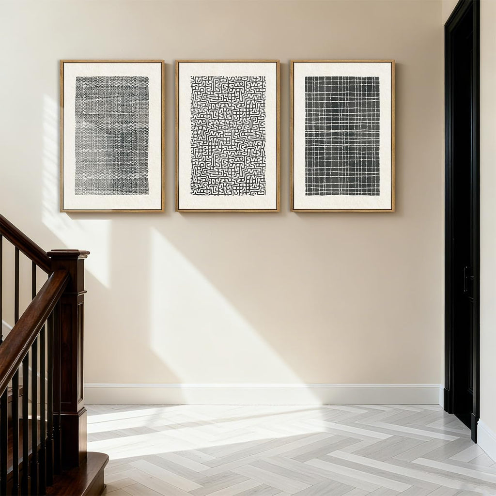 BINCUE Abstract Line Wall Art Set of 3 Modern Neutral Black Wall Decor Geometric Minimalist Artwork Framed Black Wall Pictures Abstract Black Wall Art Neutral Minimalist Artprints for Living Room Bedroom Office Bathroom 24"x36" Gift