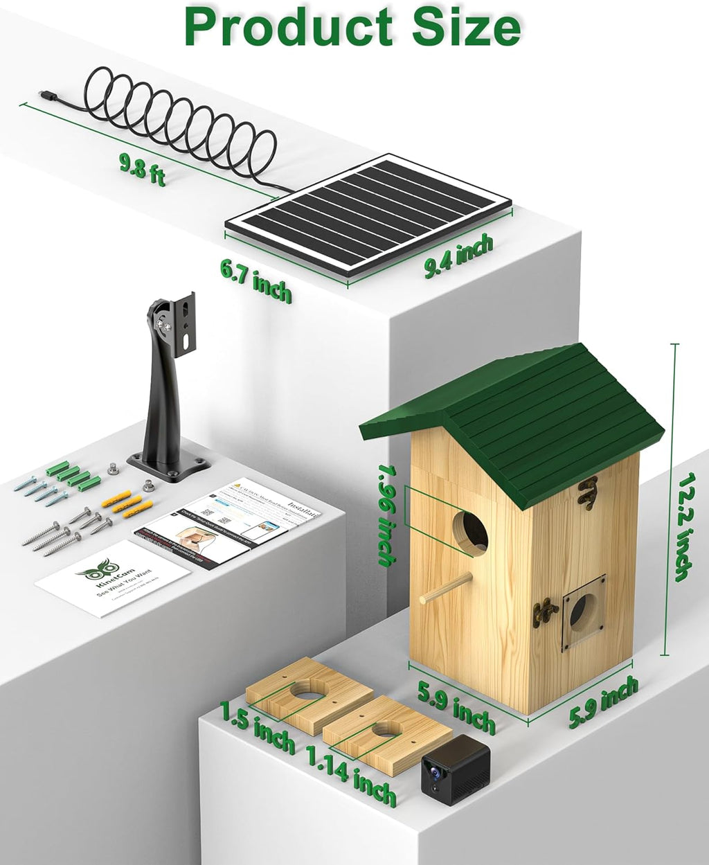 KinetCam Bird House with Camera Solar Powered, 2K HD Wi-Fi Bird Watching Cam for Birdhouse, Auto Detect & Notify, Night Vision, APP Control, Wooden Birdhouse with Camera Inside