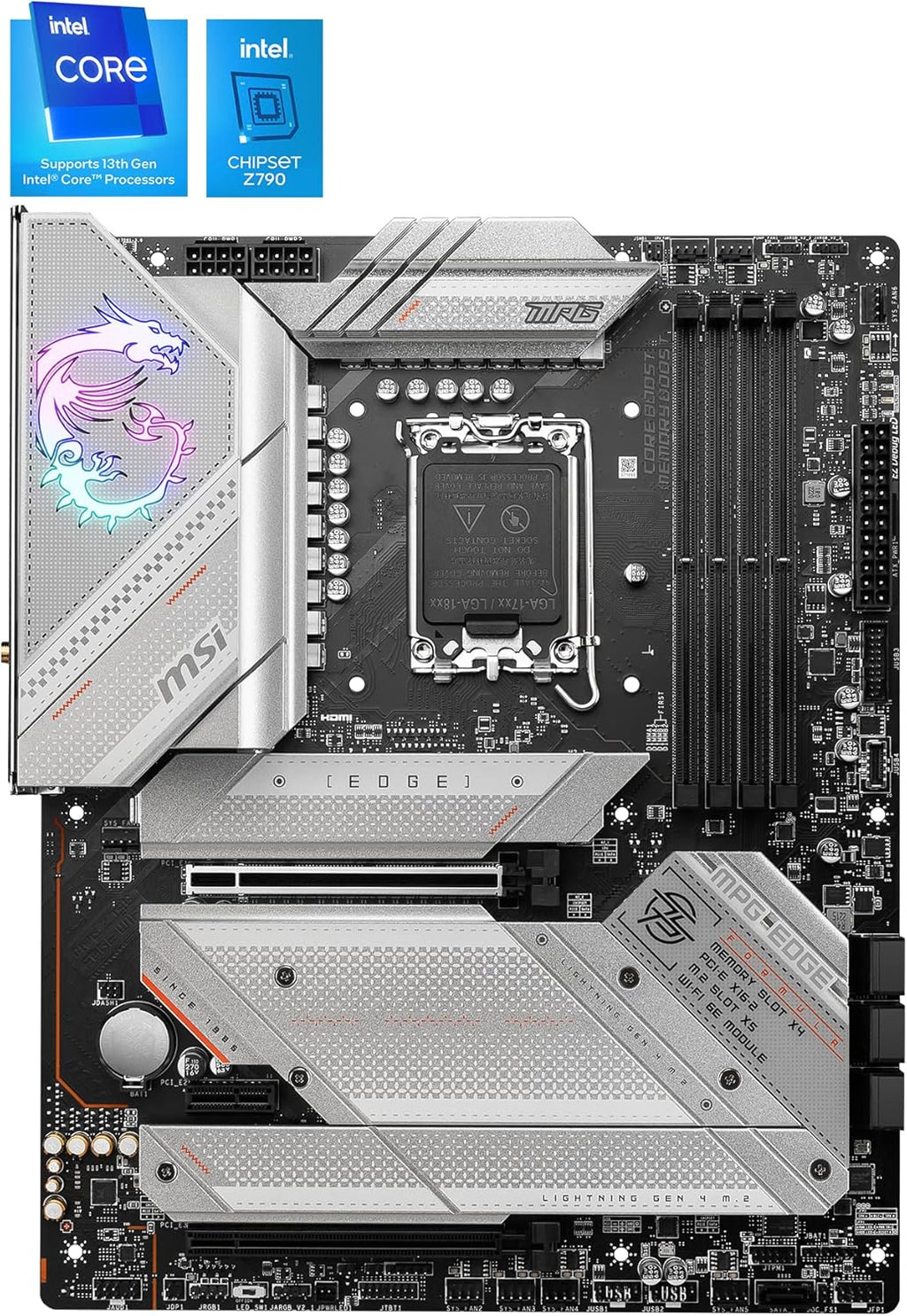 MSI MPG Z790 Edge WiFi Gaming Motherboard (Supports 12th/13th Gen Intel Processors, LGA 1700, DDR5, PCIe 5.0, M.2, 2.5Gbps LAN, USB 3.2 Gen2, Wi-Fi 6E, ATX) (Renewed)
