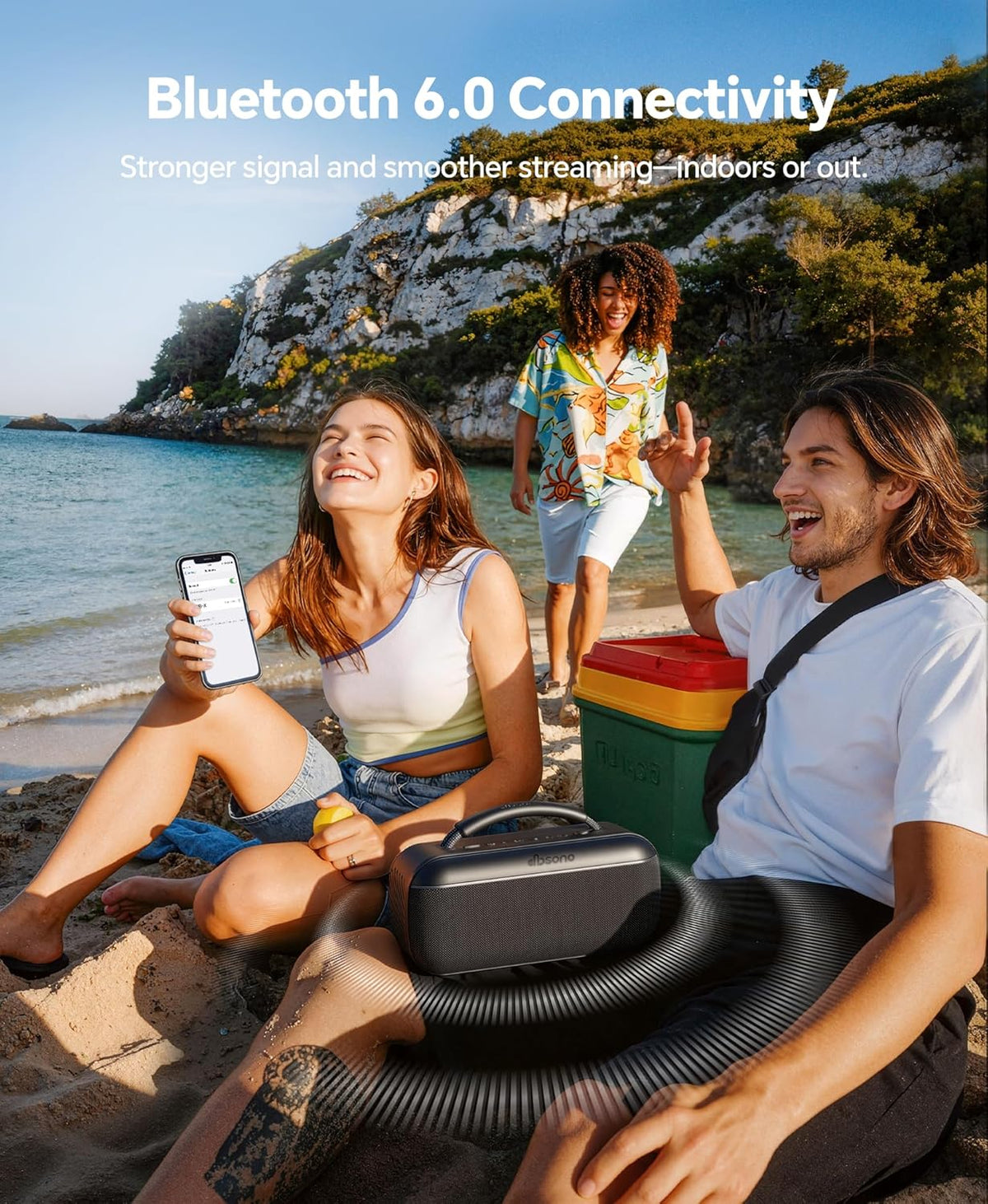 dbsono Portable Bluetooth Speaker Wireless: 100W(Peak) SoundPulse 2.0 with BassBoost, Waterproof Loud Party Speakers, Unlimited Pairing, TWS for Outdoor/Indoor, Beach Vacation Essential, Black