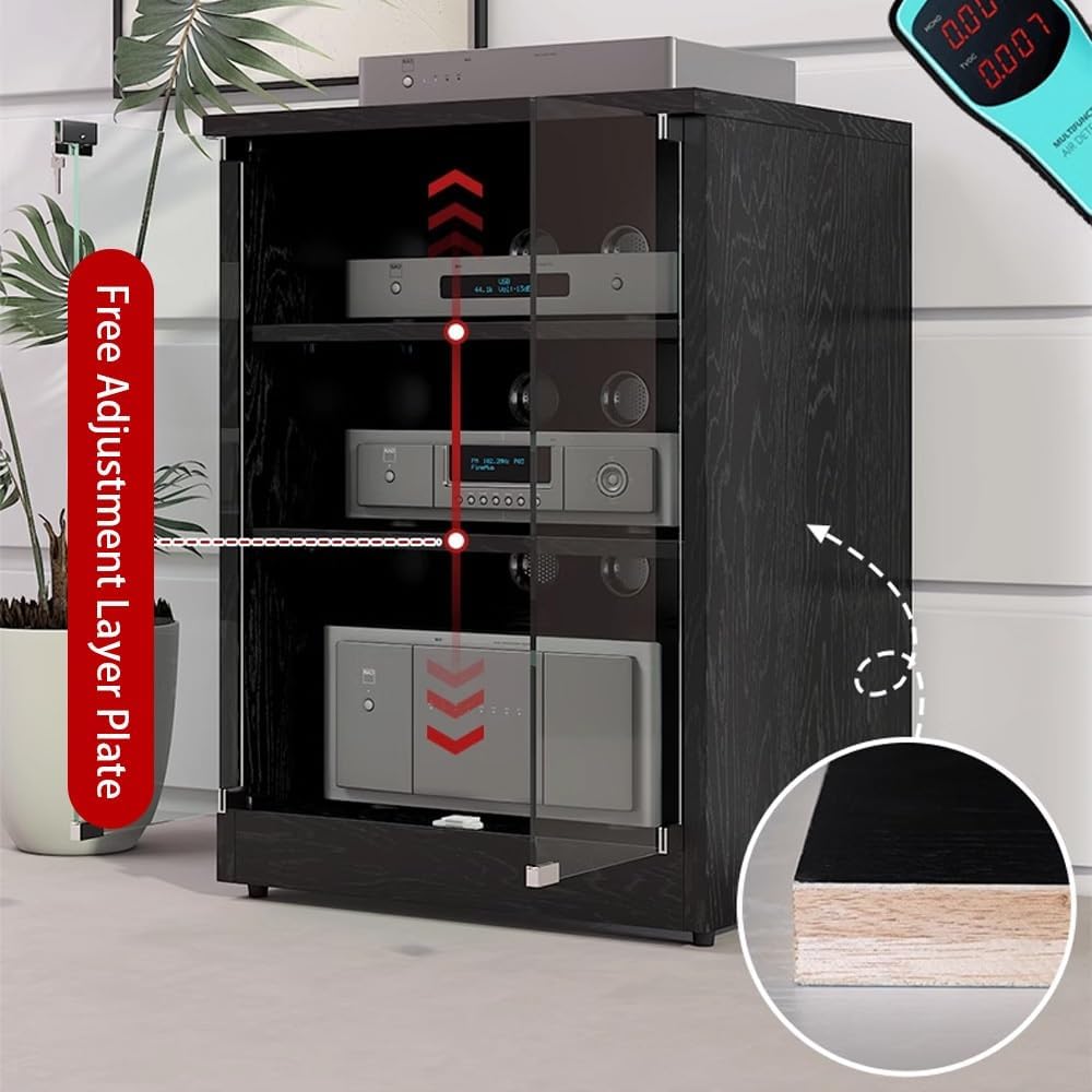 2-Tier Media Storage Cabinet, Wooden Audio Video Media Stand, Modern AV Cabinet with Tempered Glass Doors, Entertainment Stereo Component(Black)