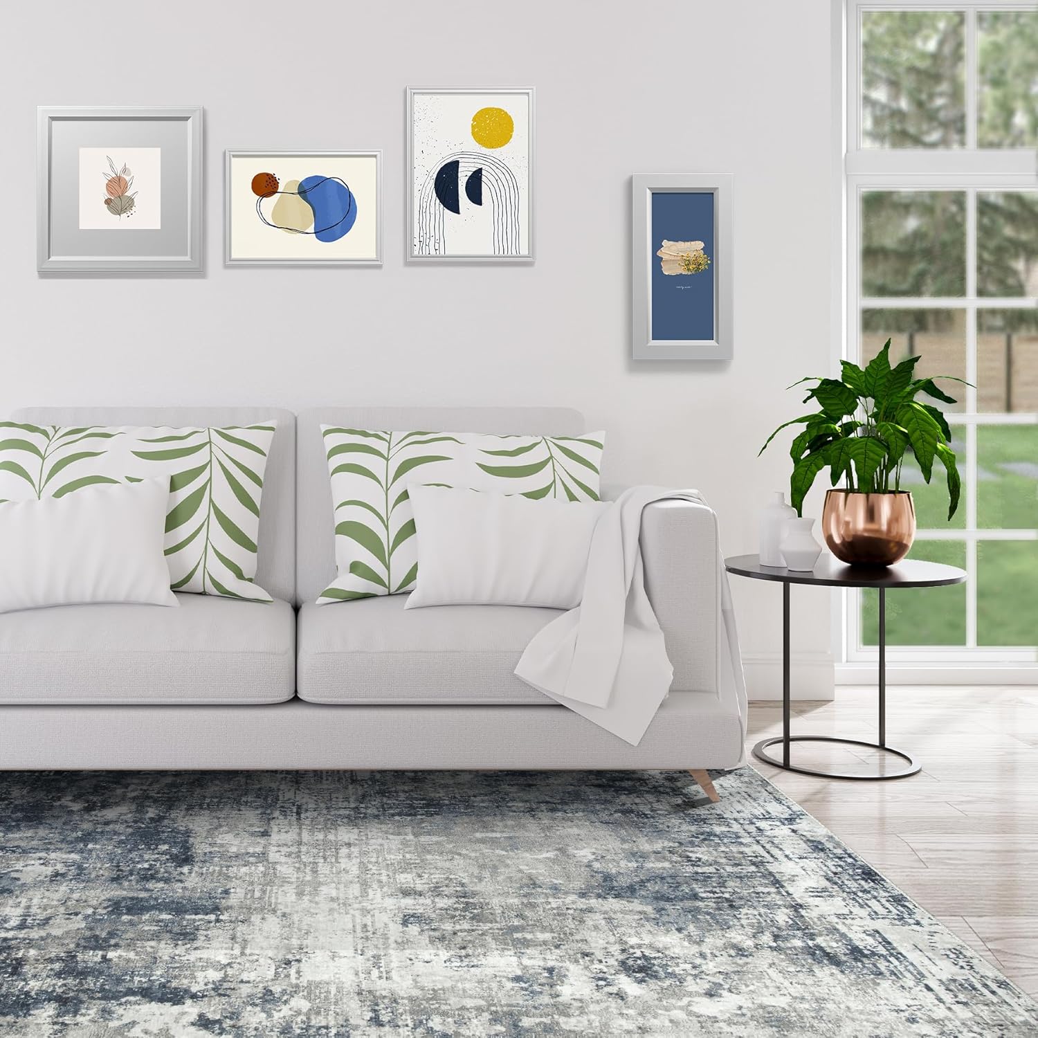 10x14 Area Rugs Large Living Room Rug Washable: Modern Abstract Rug Indoor Modern Carpet Non Slip for Dining Room Bedroom Nursery Home Office Blue/Grey