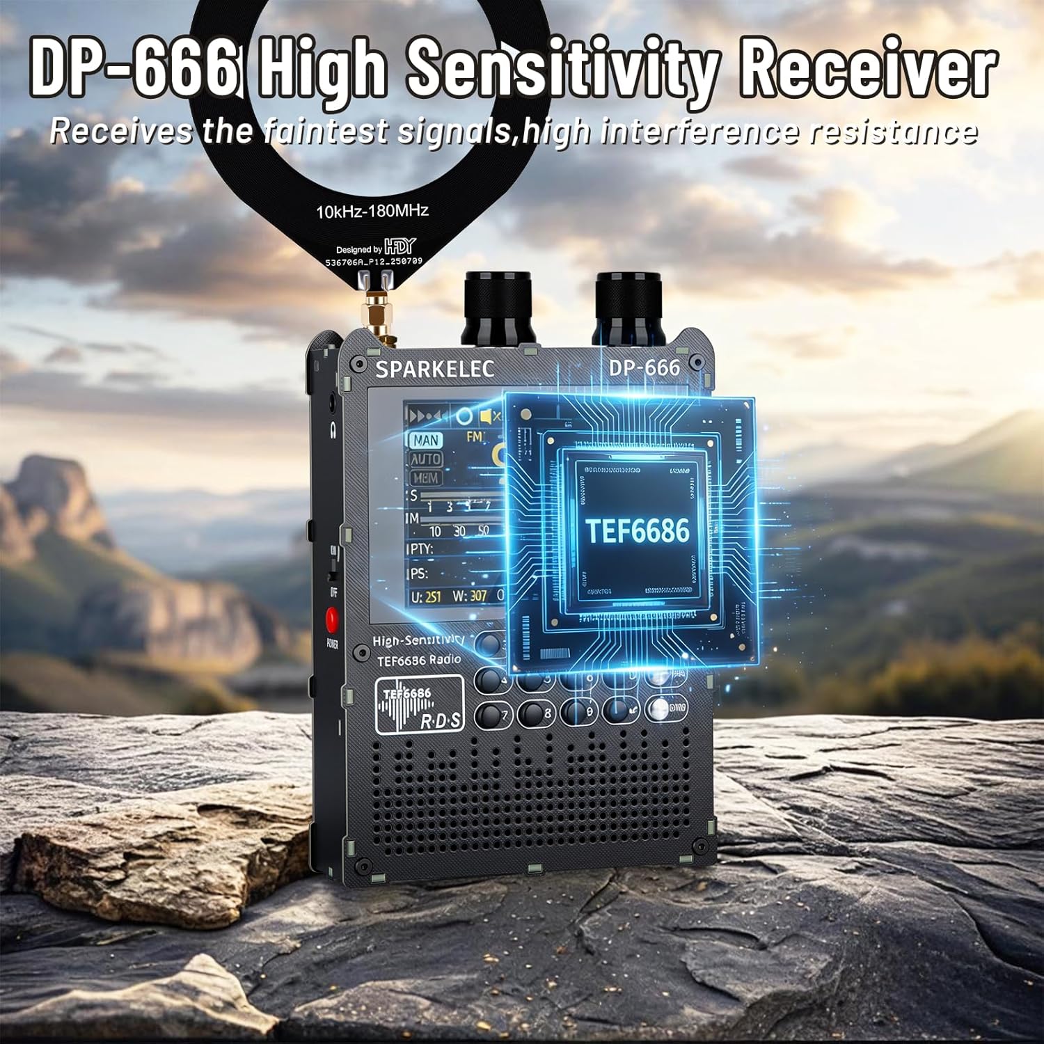 DP-666 TEF6686 Full Band Radio,AM LW/MW/SW/OIRT/FM High Sensitivity Shortwave Radios Receiver with RDS Data Shows,2.8-inch LCD Color Touch Screen,5000mAH Battery,Telescopic Antenna,Donut Antenna