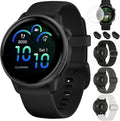 Garmin 010-02985-00 VIVOACTIVE 6 Health and Fitness GPS Smartwatch Black with Silicone Band Bundle with Deco Essentials Nylon Elastic Bands 3 Pack, Dust Cover 3 Pack and Screen Protector 2 Pack