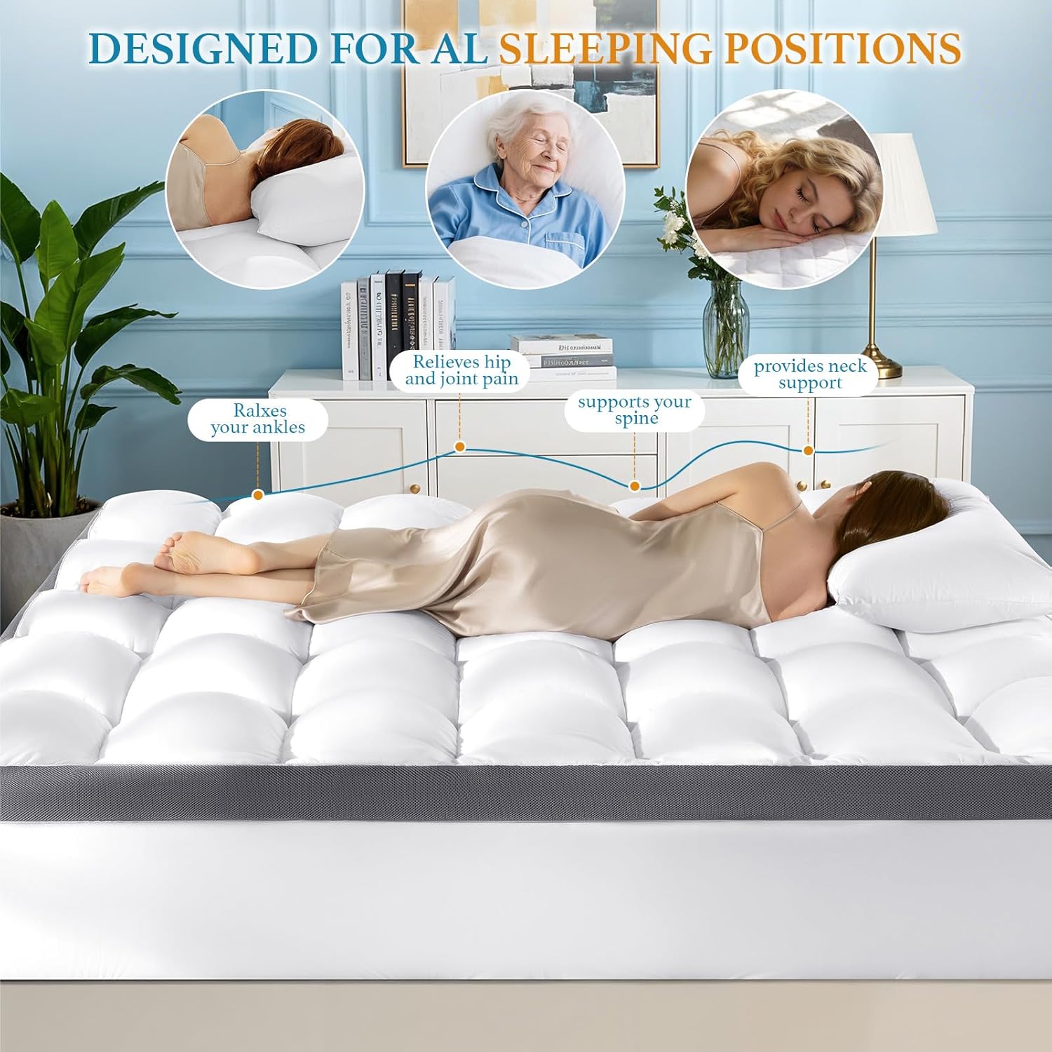 4 Inch Memory Foam Mattress Topper, Cooling Extra Thick 2000 GSM Pillow Top Mattress Pad for Back Pain Relief,Soft Breathable Mattress Cover for Fluffy Shredded Memory Foam Filled (Queen, 60"x80")