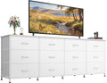 WLIVE 75.5'' White Dresser for Bedroom, TV Stand for 85, 80, 75, 65 Inch TV, 12 Drawer Long Fabric Dresser with Wood Top, Wide Entertainment Center Storage Chest for Living Room, Closet