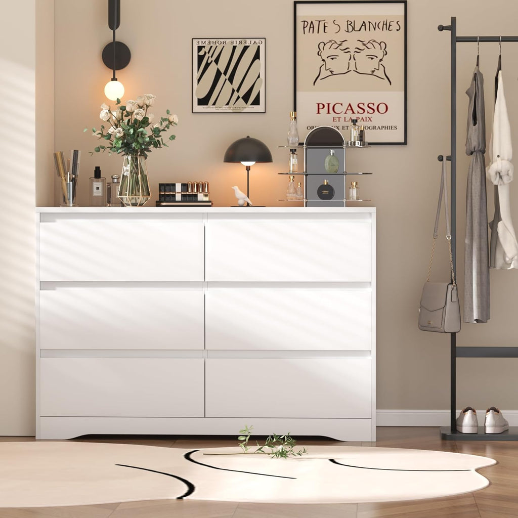 INTERGREAT White Dressers for Bedroom, Modern 6 Drawer Dresser for Closet, Wood Dressers with Deep Drawers for Kids Bedroom, Chest of Drawers for Bedroom, Living Room, Hallway, Entryway, Nursery