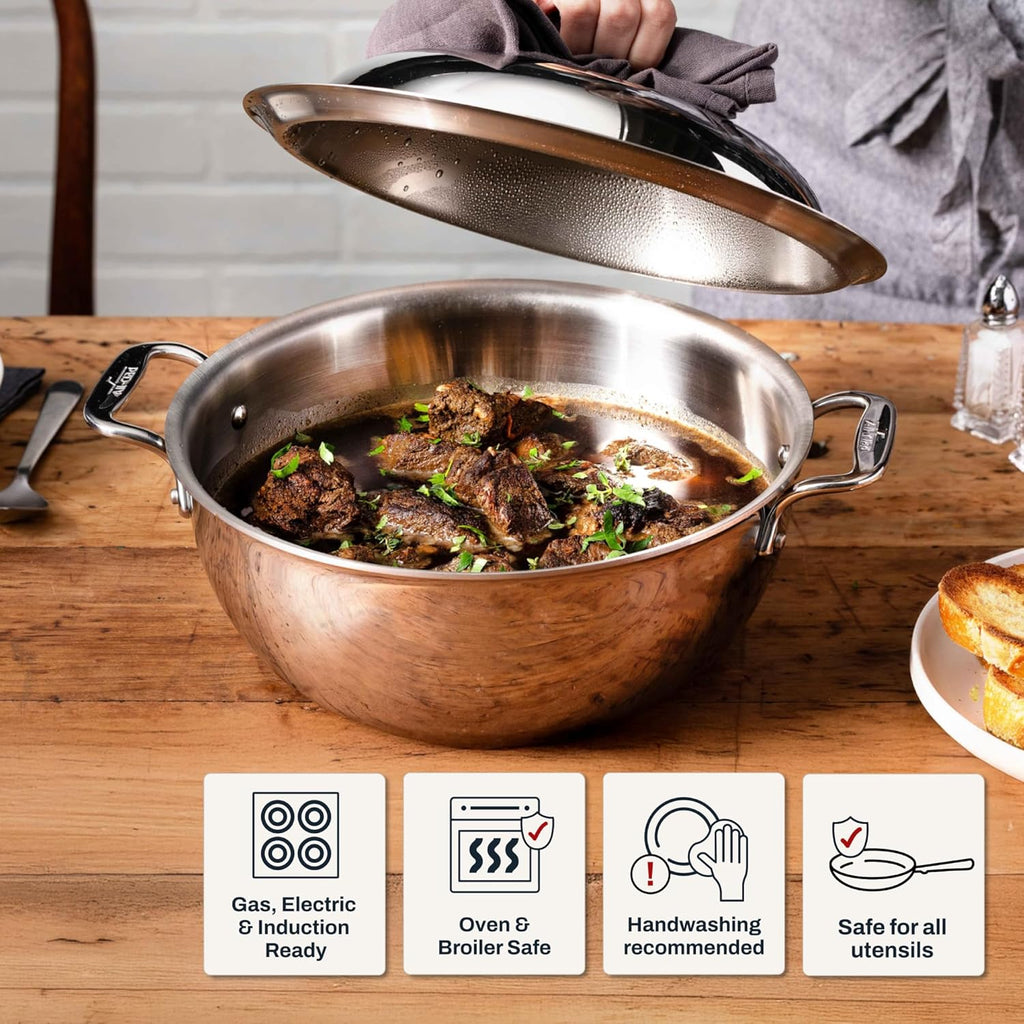 All-Clad D3 3-Ply Stainless Steel Dutch Oven 5.5 Quart Induction Oven Broiler Safe 600F Pots and Pans, Cookware Silver