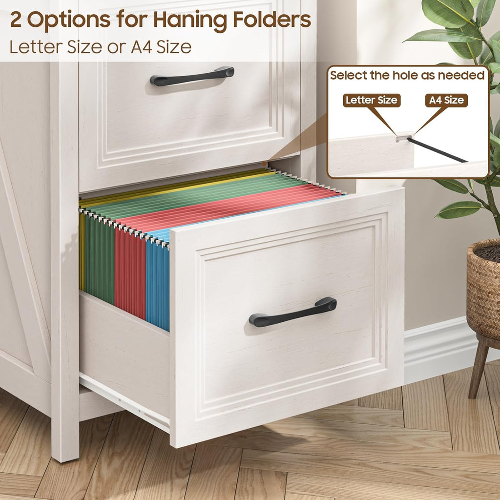 Vabches 2 Drawer Vertical File Cabinet, Wood Farmhouse Filing Cabinet Fits A4/Letter Size, Under Desk Small File Cabinets Printer Stand with Storage for Home Office, White and Brown