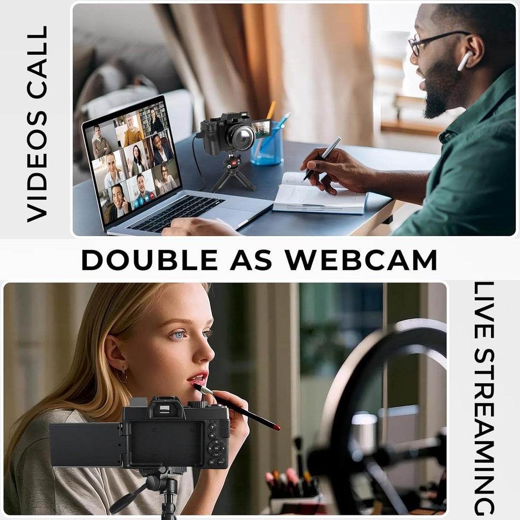 4K Digital Camera for Photography with WiFi Auto-Focus Vlogging Camera for YouTube with Flip Screen, Come with 2 Batteries, Wide & Macro Lens, MicroSD Card, Card Reader