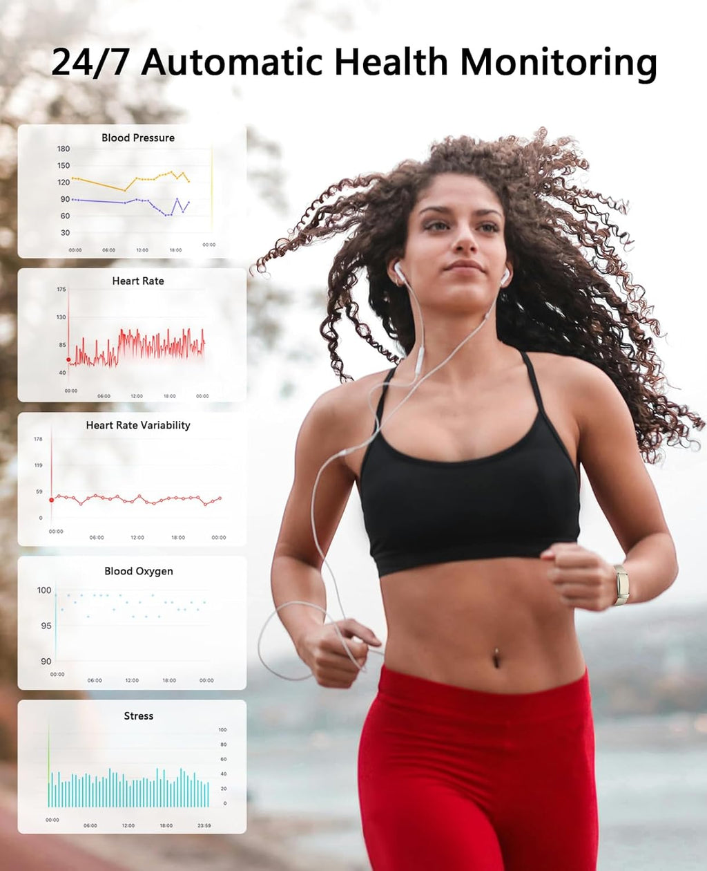 Smart Bracelet for Women Men, Health Activity Fitness Trackers, 24H Sleep Tracker, All-Day Continuous Heart Rate/Blood Pressure/HRV/Stress Monitor, 170+ Sports Modes Smart Band with Free APP 2 Bands