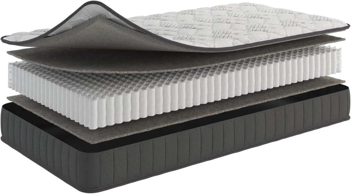 Ottomanson 9" Hybrid Twin Mattress - Firm - Made in USA - Individually Pocketed Coils & CertiPUR-US Foam - Fiberglass-Free - Bed in a Box