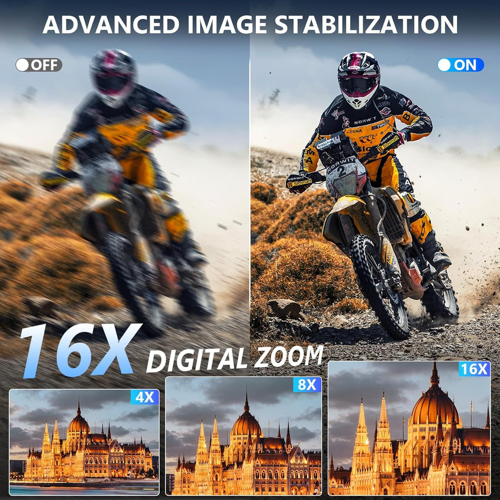 8K Digital Camera, 88MP WiFi Cameras for Photography with 3.2" Touchscreen, 16X Zoom Autofocus Professional Dual Camera, Anti-Shake, 2 Batteries, 64GB Card, Flash, Lens Hood