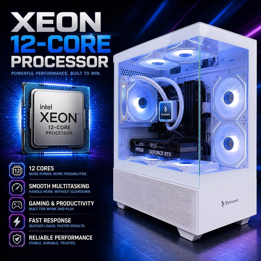 Gaming Desktop PC Computer Liquid Cooled – i7 Xeon 12-Core,GeForce RTX 4060 GDDR6, 64GB RAM, 512GB SSD + 1TB HDD, WiFi 6 & BT 5.4, 7× ARGB Fans, 650W PSU, Windows 11 Pro, RGB Keyboard & Mouse