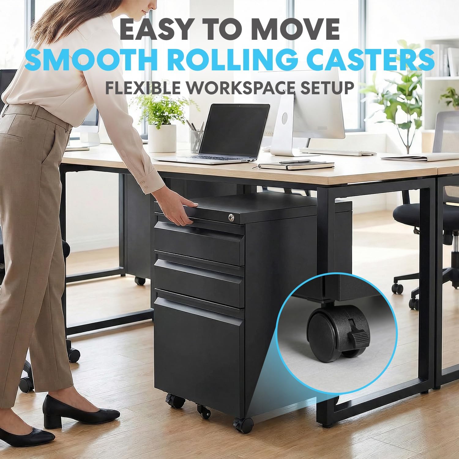 SIMPLI-Magic 3-Drawer Mobile File Cabinet with Lock - Under Desk Rolling Metal Filing Cabinet, Letter/Legal/A4, Fully Assembled, Home Office Organizer, Black