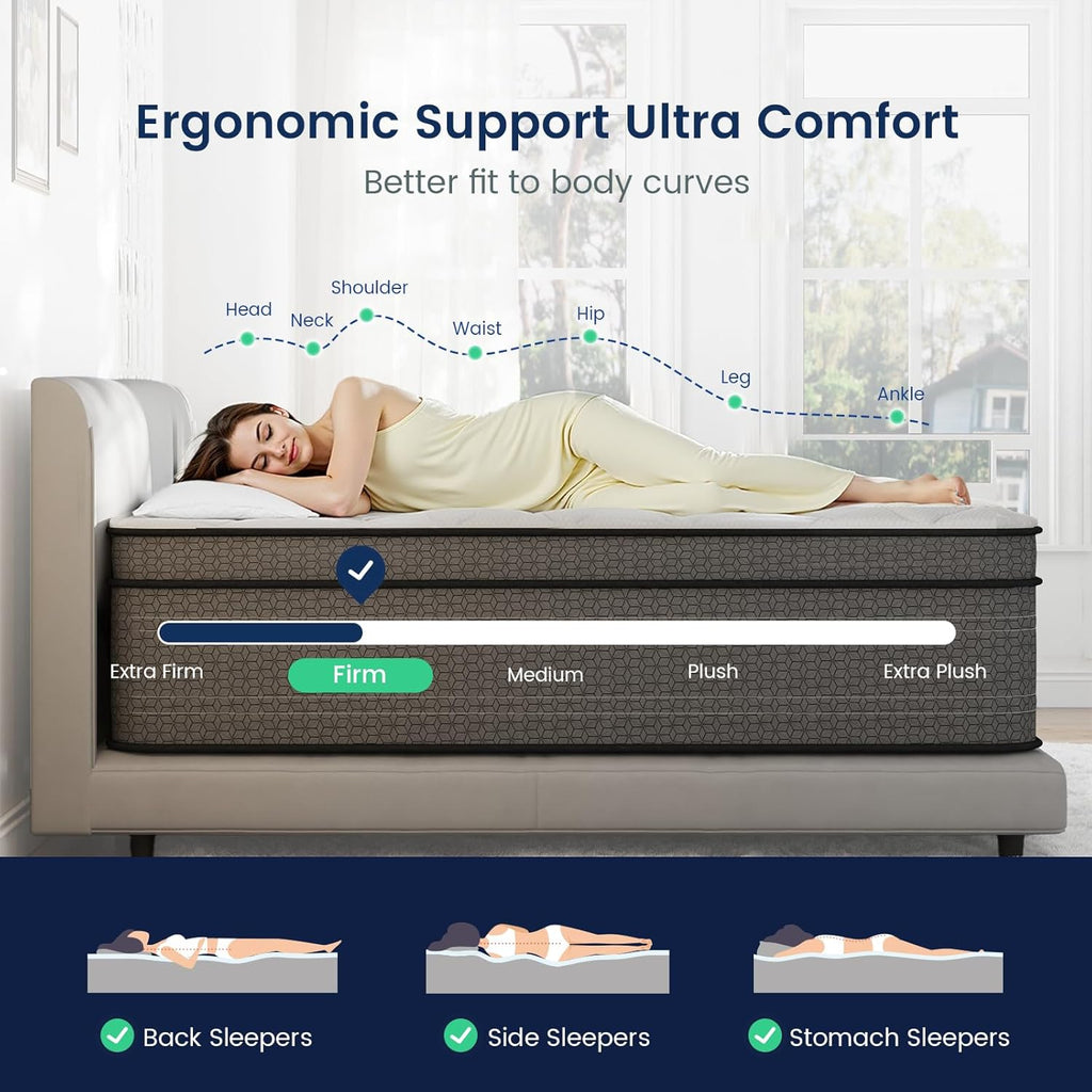 Ruoysun Queen Mattress, 14 Inch Medium Firm Hybrid Queen Size Mattress in a Box, Strong Edge Support, Motion Isolation, with 7-Zones Pocket Springs, Fiberglass-Free, Pressure Relief, CertiPUR-US