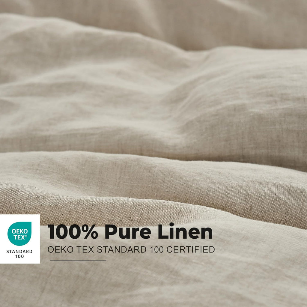 Simple&Opulence 100% Washed Linen Duvet Cover Set with Embroidered,3 Pieces Soft Farmhouse Comforter Set with Button Closure,1 Duvet Cover and 2 Pillowshams(King,Natural Linen)