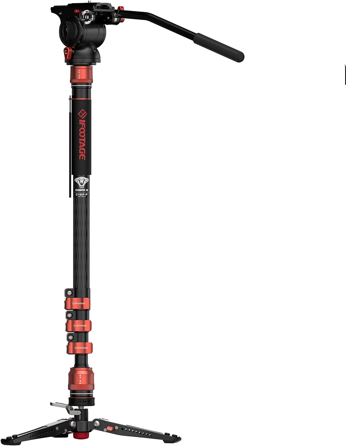 IFOOTAGE Cobra 3 Monopod with Fluid Head,Professional Portable Travel Monopod Set,71" Carbon Fiber Monopod for Cameras with Video Head, Compatible with Sony Canon Nikon Camera,C180F-P&Komodo K5S