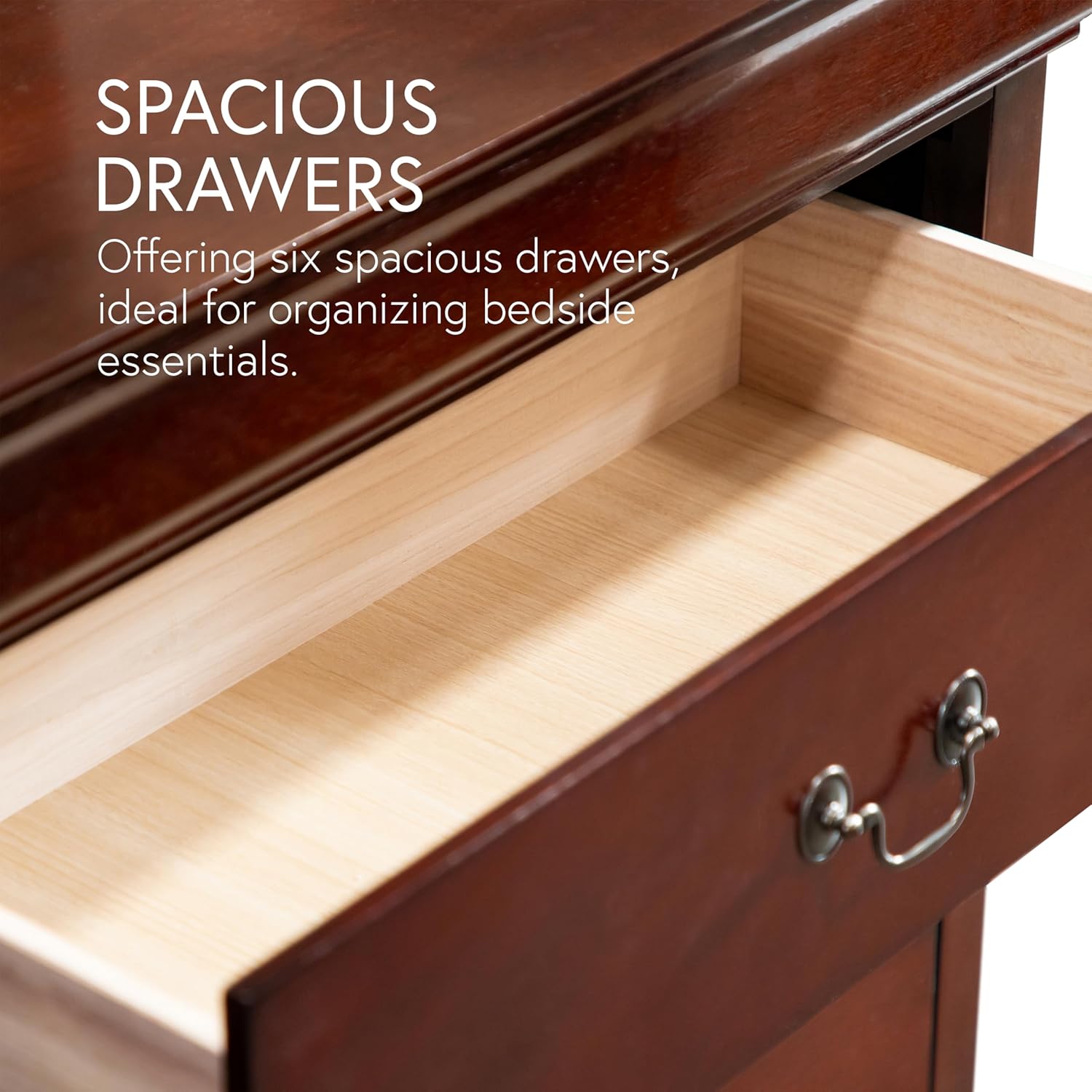 Furniture of America Arabella Traditional 6-Drawer Double Dresser with Antique Nickle Handles and Bracket Style Feet, No Assembly, Freestanding Storage Cabinetfor Bedroom, Living Room, Cherry