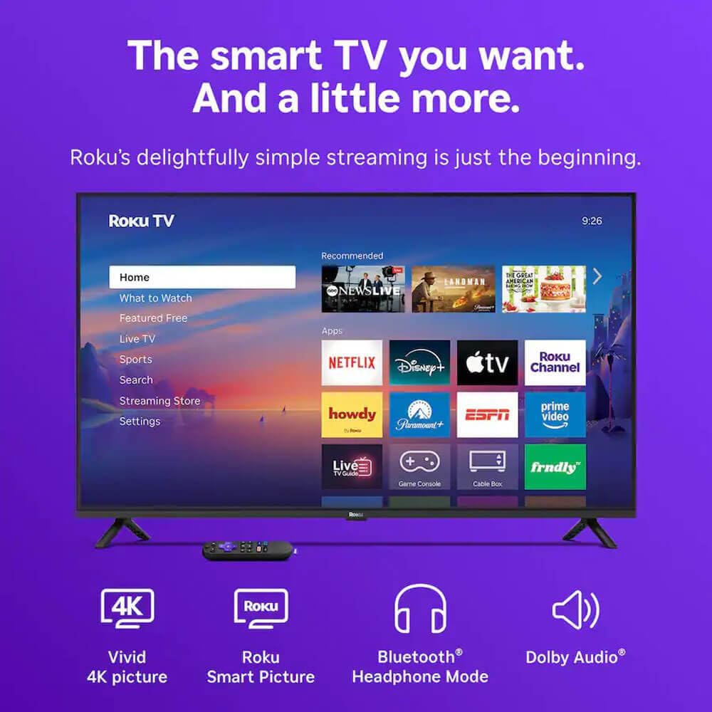 Roku 43 Inch Class Select Series 4K LED Smart TV Smart TV HDR Streaming Television WiFi Voice Remote HDMI Cable Streaming Bundle 12 Month CPS Protection Plan Home
