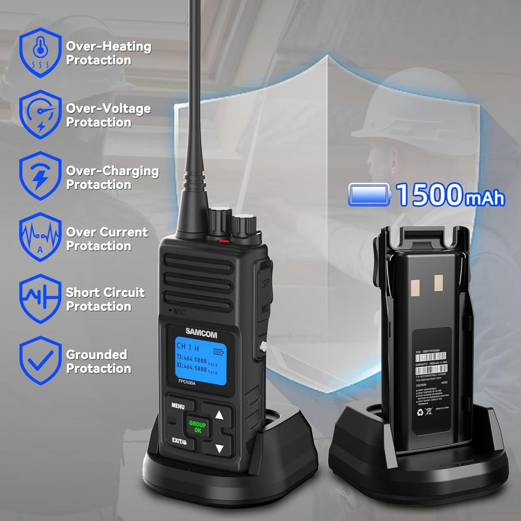 SAMCOM 2 Way Radios FPCN30A Two Way Radios Long Range Rechargeable 5 Watts UHF Professional Handheld Radios Walkie Talkies with GROUP CALL,1500mAh Battery and Earpieces for Commercial Business,3 Packs
