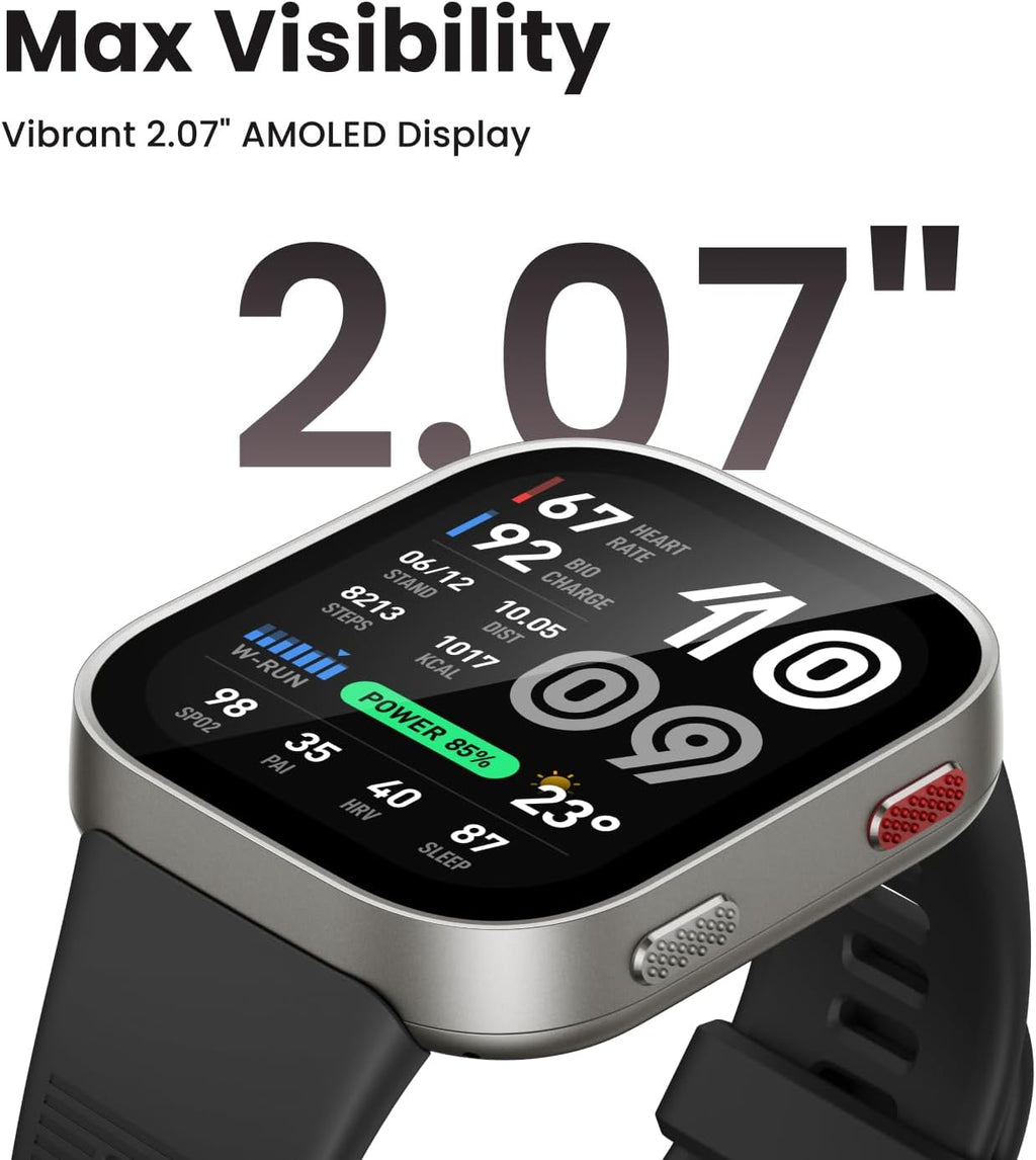 Amazfit Bip Max 50mm Smartwatch, 2.07" AMOLED Display, 20 Days of Battery, GPS, 4GB Storage, Offline Maps, Fitness Tracker, Hybrid Training, 150+ Sports, HYROX Mode, 5 ATM for Android & iPhone, Silver