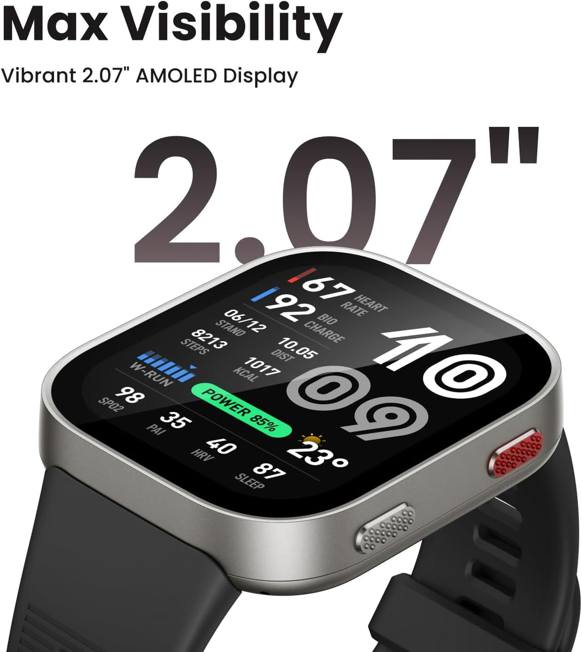 Amazfit Bip Max 50mm Smartwatch, 2.07" AMOLED Display, 20 Days of Battery, GPS, 4GB Storage, Offline Maps, Fitness Tracker, Hybrid Training, 150+ Sports, HYROX Mode, 5 ATM for Android & iPhone, Silver
