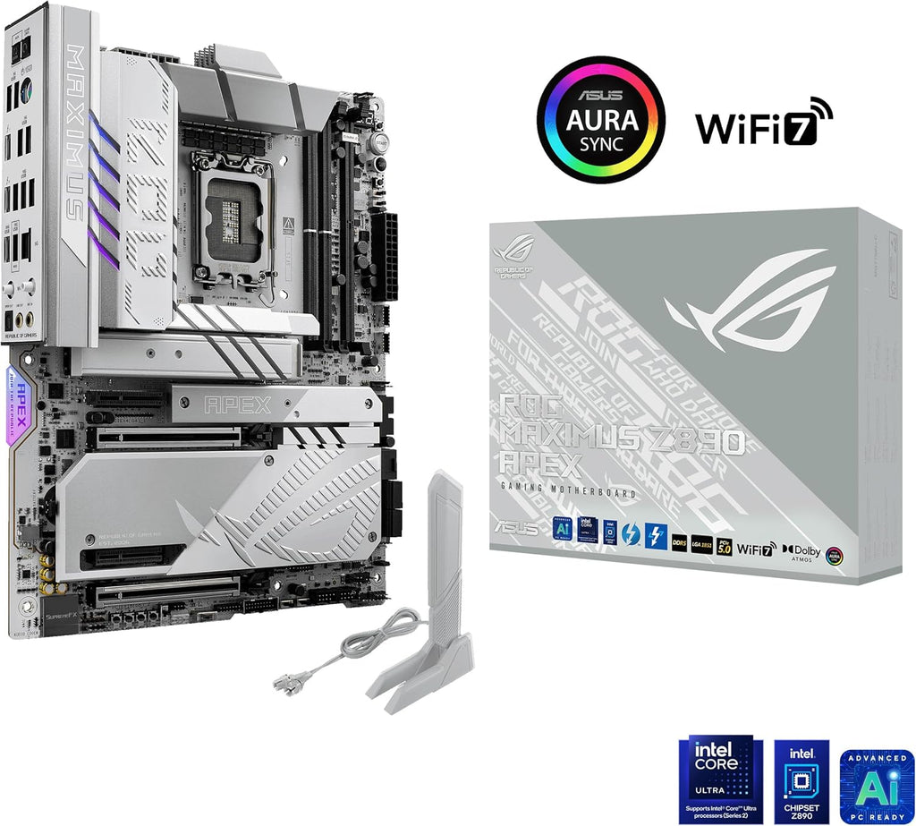 ASUS Intel ROG Maximus Z890 Apex ATX Motherboard, 22+1+2+2 Power Stages,DDR5 Slots, PCIe 5.0 with Full Support for Next-gen GPUs, six M.2 Slots, WiFi 7, AI Overclocking, PCIe Slot Q-Release Slim