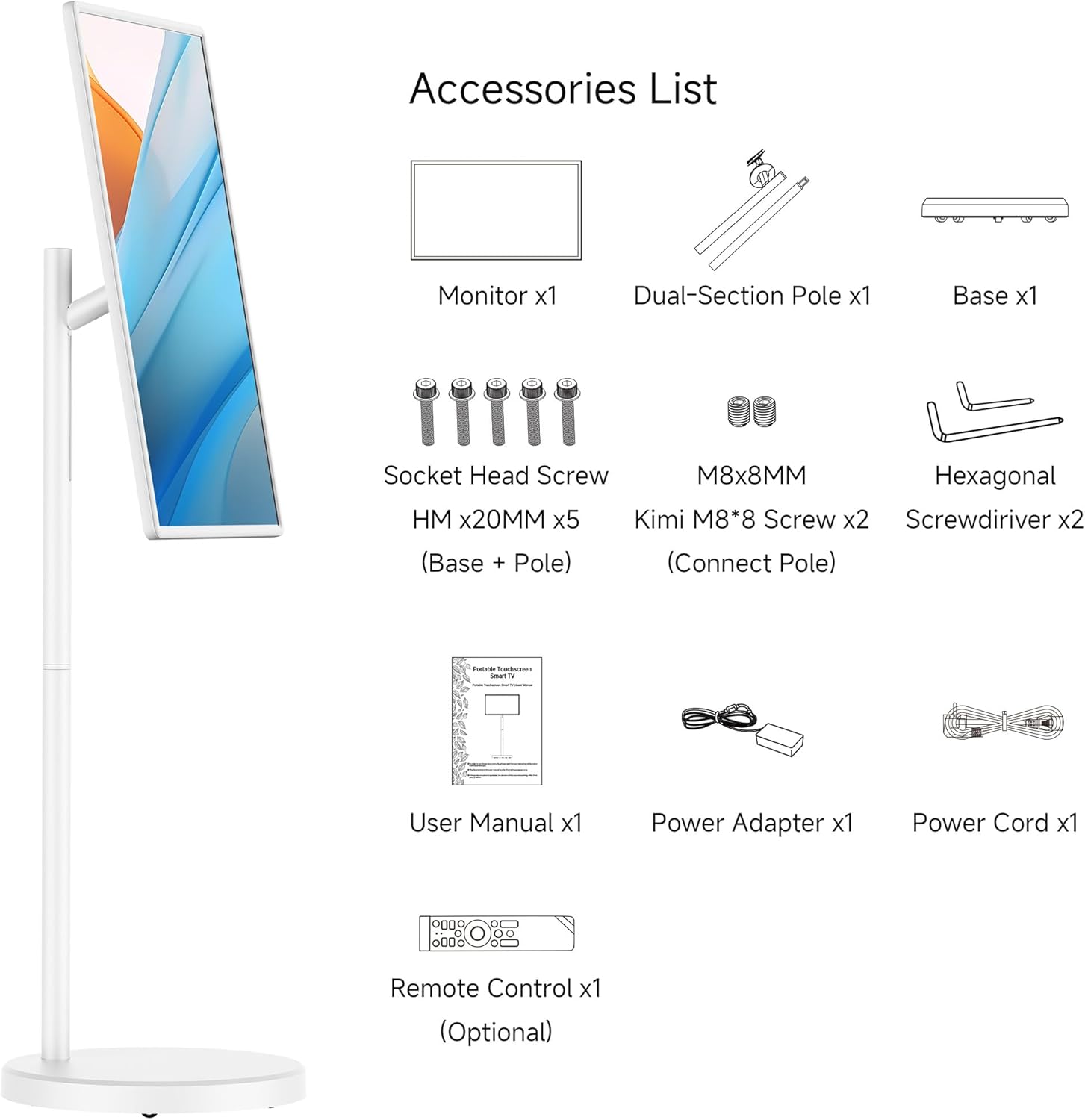 KEFEYA 32" Smart Portable TV, FHD Touch Screen Monitor on Wheels, Voice Remote Control, Wireless Movable Display, 360° Swivel Rotation, Rechargeable 38400mAh Battery,EDLA-Certified,20W Stereo Speakers