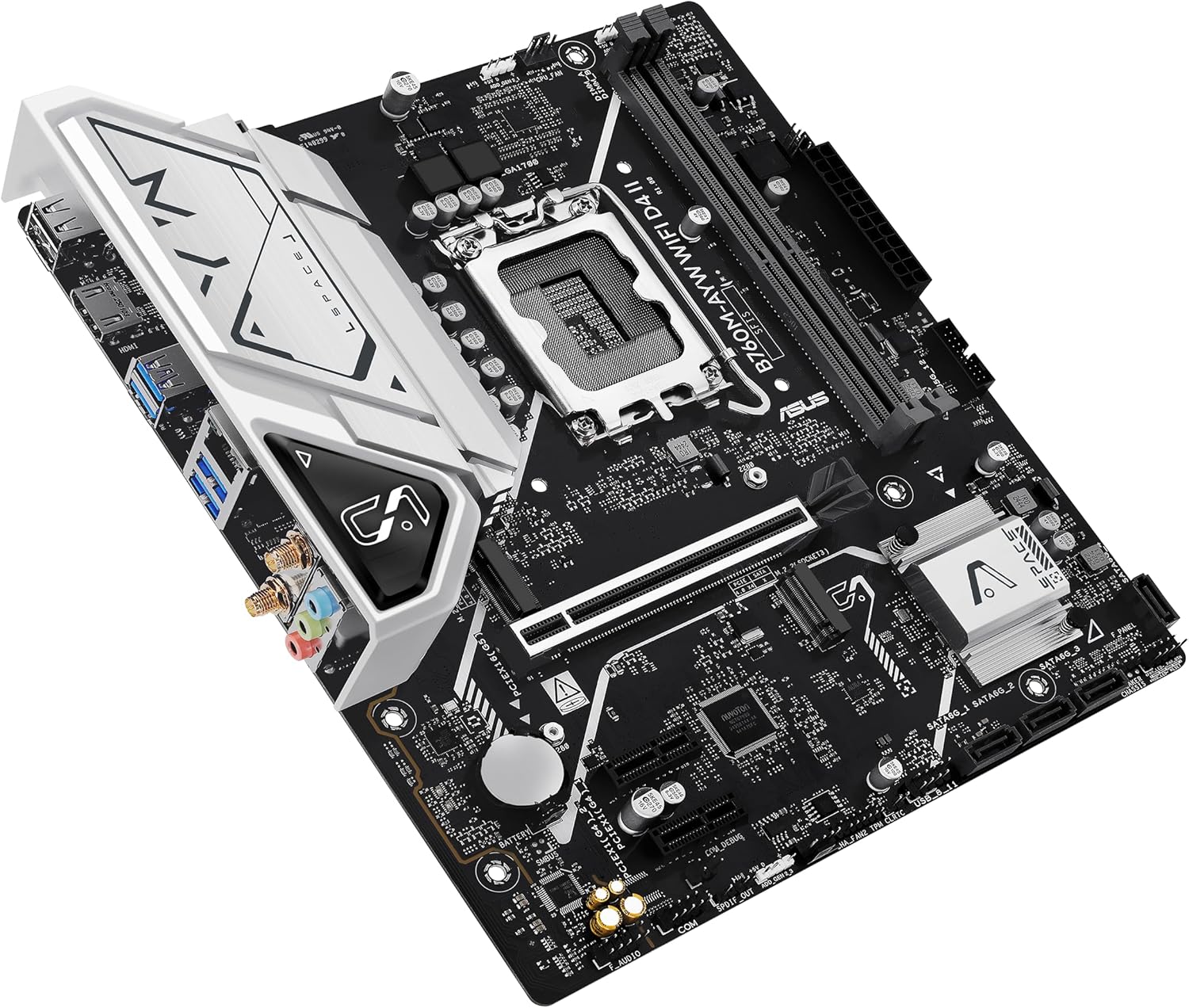ASUS B760M-AYW WiFi D4 II Intel® B760 (LGA 1700) microATX mATX Motherboard, PCIe 5.0 x16 Support, Two M.2 Slots, DDR4, Realtek 2.5Gb Ethernet, Wi-Fi 6, HDMI, SATA 6 Gbps, Front USB 5Gbps, Aura Sync