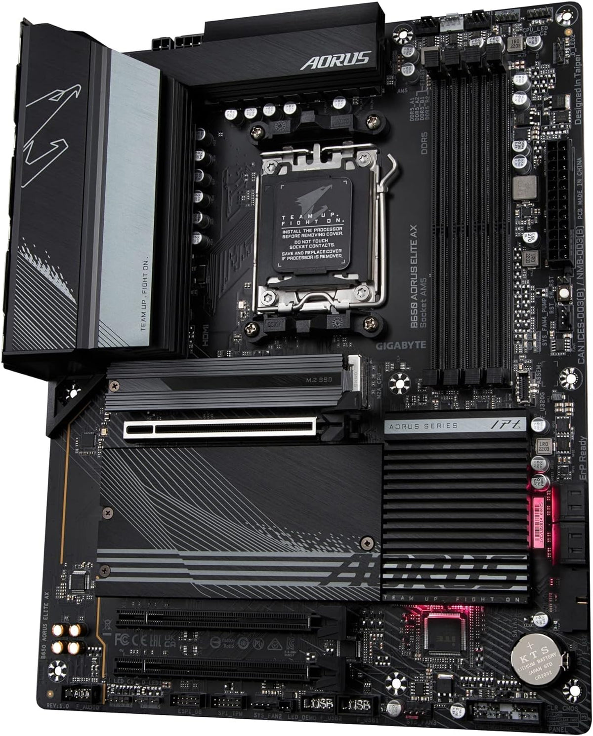 GIGABYTE B650 AORUS Elite AX AMD AM5 ATX Motherboard, Support Ryzen 9000/8000/7000 Series, DDR5, 14+2+1 Power Phase, PCIe 5.0 M.2, USB-C 3.2 Gen 2, WIFI6E, 2.5GbE, EZ-Latch, Q-Flash, RGB Fusion