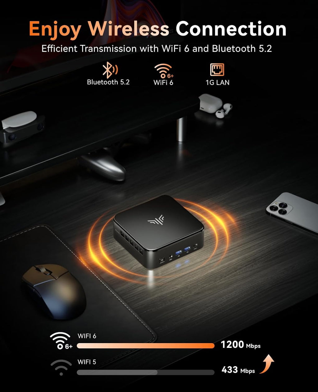 KAMRUI E3B Mini PC with AMD Ryzen 5 7430U (Beat 5500U, up to 4.3GHz), 16GB DDR4 512GB M.2 SSD Mini Computer, Mini Gaming PC with USB Type-C Supports Triple 4K Display, WiFi 6, BT 5.2