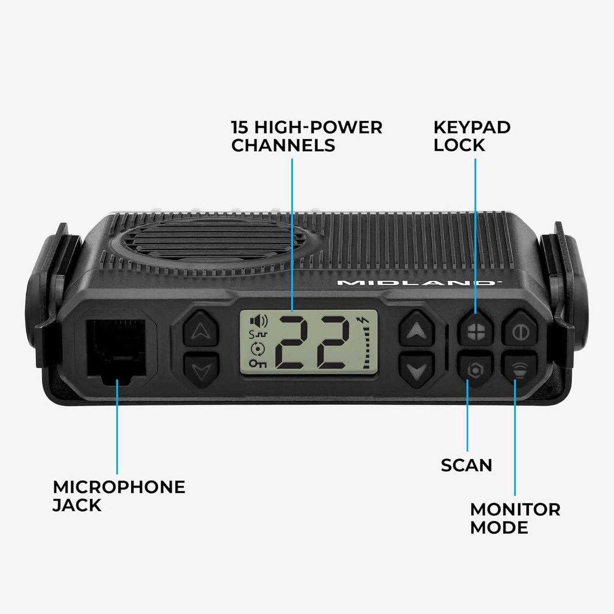 Midland – MXT105 - 5 Watt GMRS MicroMobile Two Way Radio - Off Roading Outdoor RZR Farm Trails Radio - External Magnetic Mount Antenna - NOAA Weather Alerts