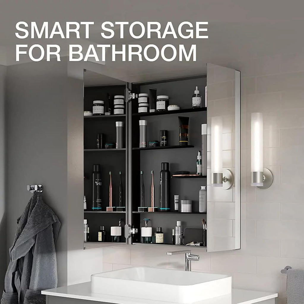 Kohler 81149-DA1 Maxstow Frameless Surface-Mount Two-Door Bathroom Medicine Cabinet with Mirror, 30 in. W x 40 in. H, Dark Anodized Aluminum