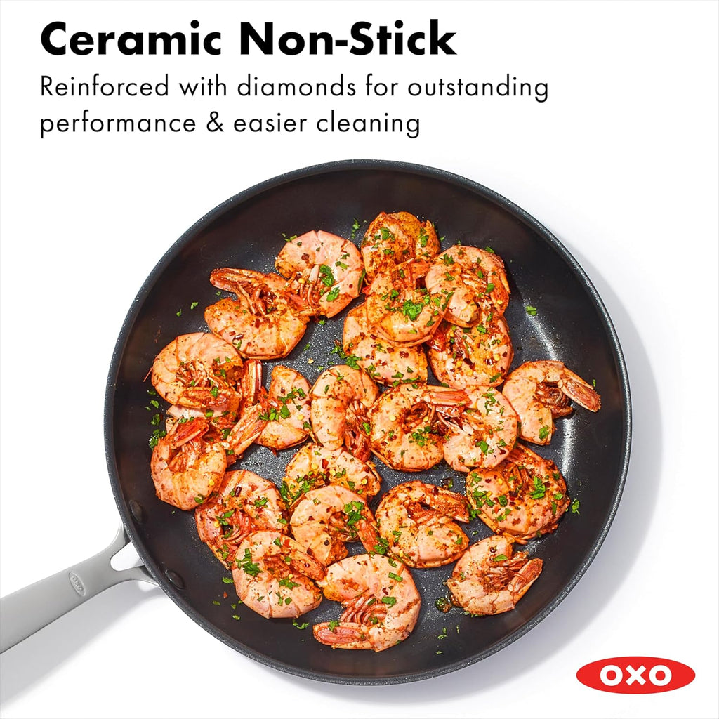 OXO Enhanced 10 Piece Cookware Pots & Pans Set, PFAS-Free Ceramic Nonstick, Durable Hard Anodized Cookware, Scratch Resistant, Stainless Steel Handle, Good Grips, Dishwasher & Oven Safe, Black