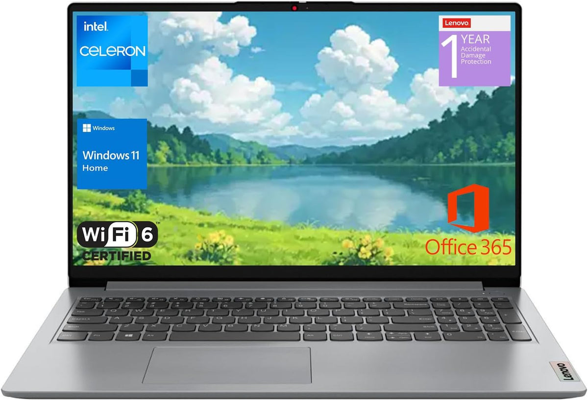 Lenovo IdeaPad 1 Home Laptop, 15.6" FHD Display, Intel Celeron Dual Core Processor, 12GB RAM, 384GB Storage(128GB eMMC + 256GB PCIe), 1 Yr Office 365, Wi-Fi 6, W11H, Additional 1 Yr ADP (Renewed)