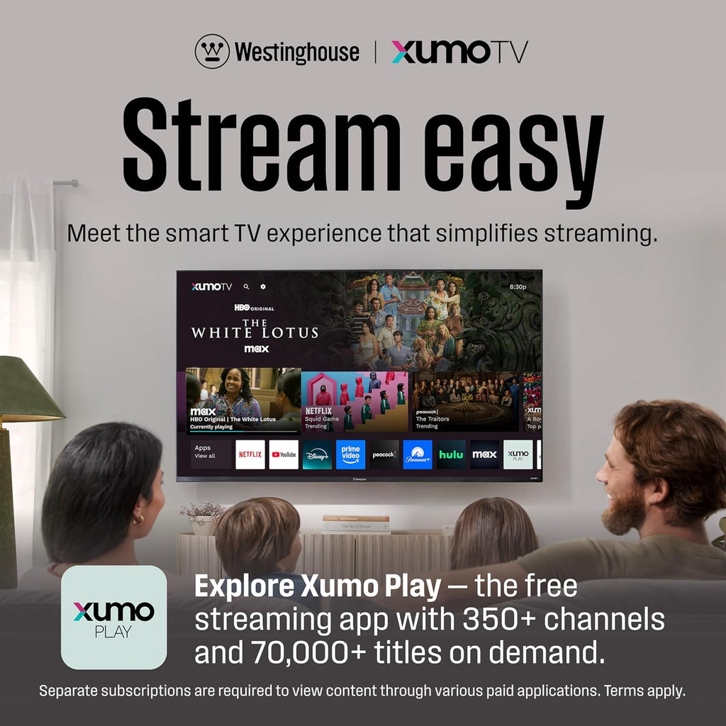 Westinghouse 50-inch Smart TV, 4K UHD Xumo TV w/ HDR10, Voice Remote, Dolby Vision, Dolby Atmos, Edgeless, Flat Screen LED Television w/Bluetooth, Apple AirPlay, Wi-Fi & Mobile Connectivity