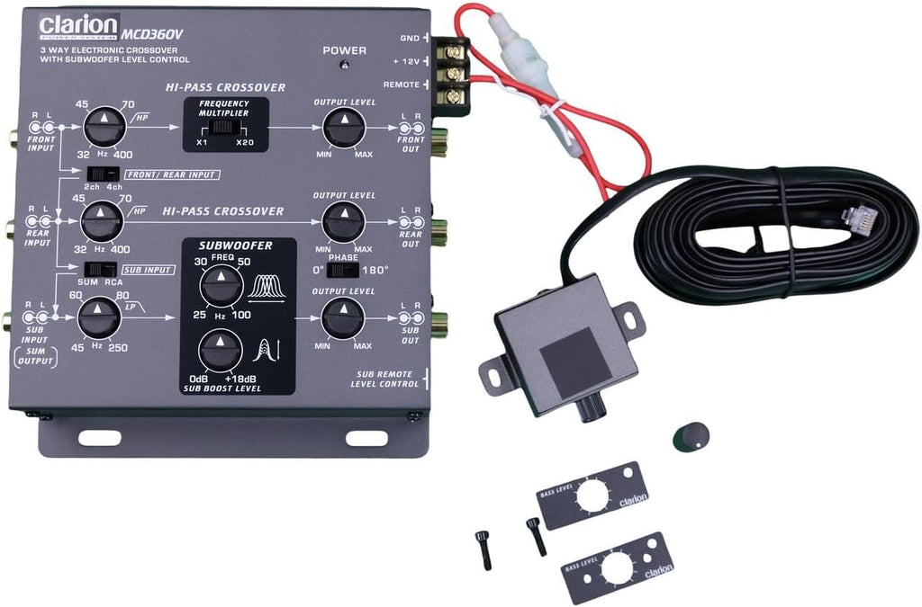 Clarion MCD360V 3-Way 6 Channel RCA Inputs Electronic Crossover with Remote Subwoofer Level Control Adjustable Level Output for Front Rear Subwoofer