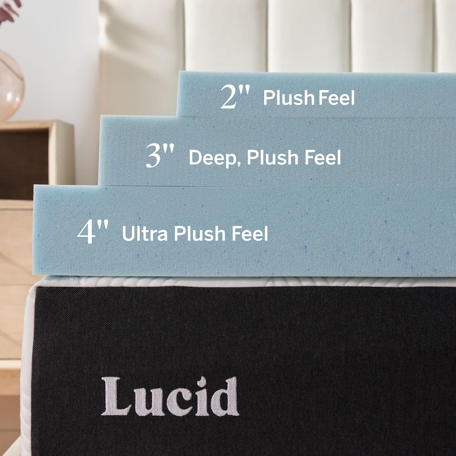 Lucid 4 Inch Memory Foam Mattress Topper, Queen Size – Cooling Gel Bed Topper – Preassure-Relieving Ultra Plush Feel – Ventilated Breathable Design – CertiPur Certified - Dorm Room Essentials
