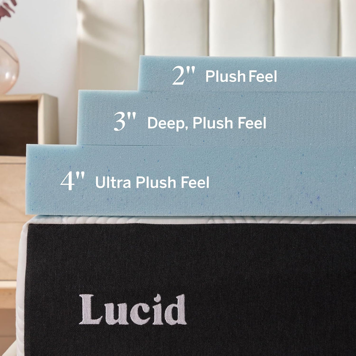 Lucid 4 Inch Memory Foam Mattress Topper, Queen Size – Cooling Gel Bed Topper – Preassure-Relieving Ultra Plush Feel – Ventilated Breathable Design – CertiPur Certified - Dorm Room Essentials