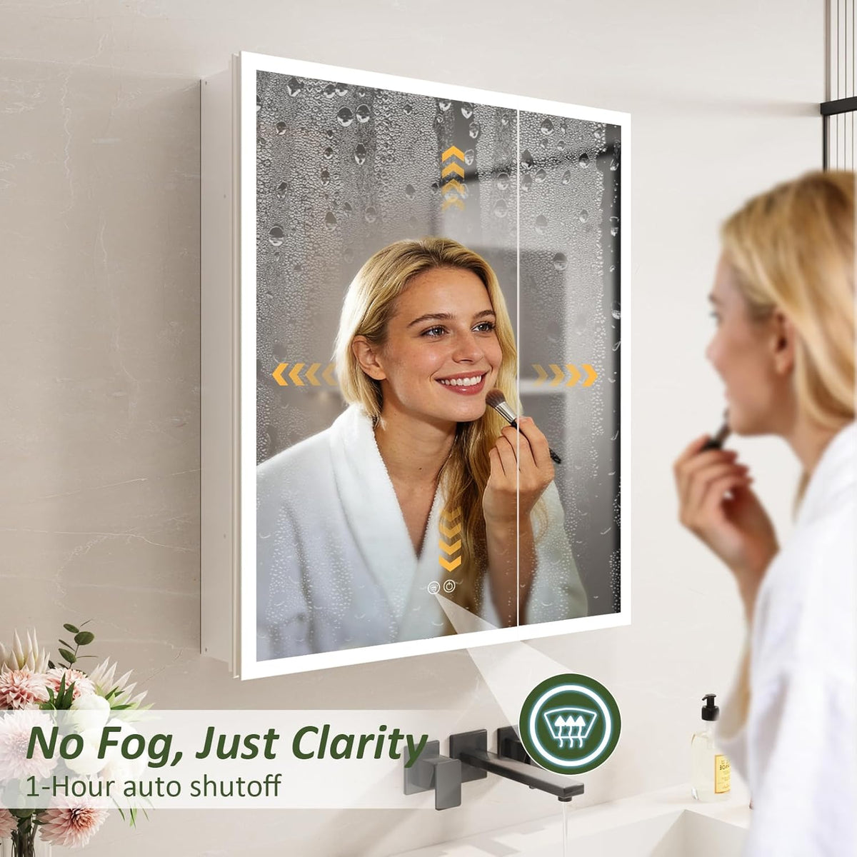 LED Medicine Cabinet Mirror 30x36 IN, Lighted Medicine Cabinet with 3-Colors Dimmable Light, Defog, Medicine Cabinet with Light Built-in 2-Compartment, Sensing Light, 2 Outlets, Recessed or Wall Mount