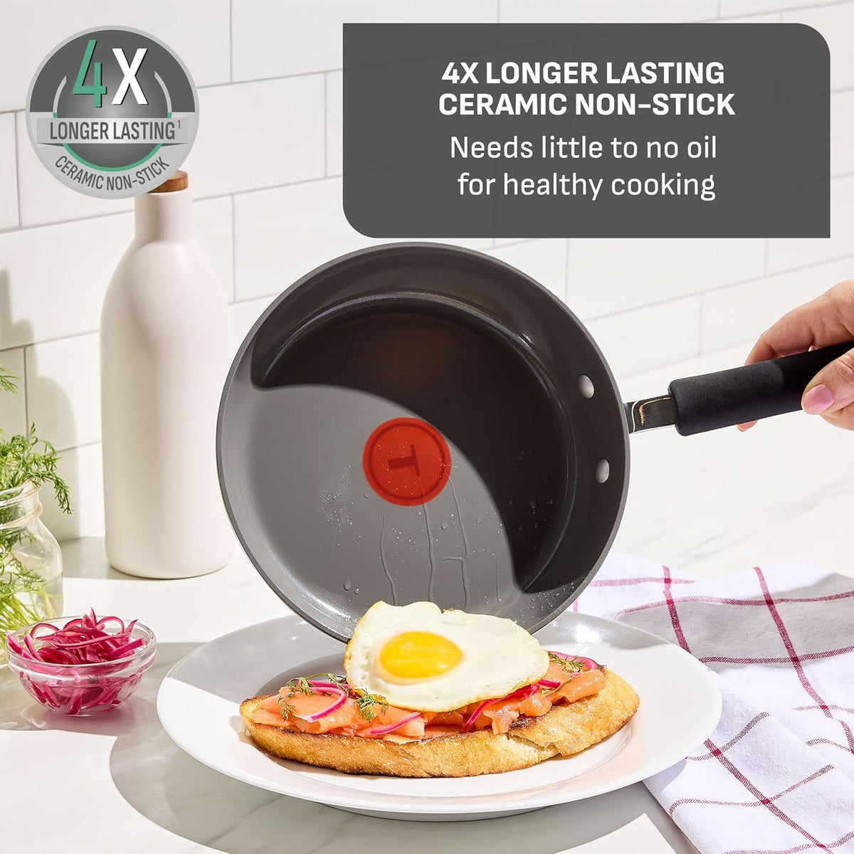 T-Fal Ultimate Hard Anodized 12-Piece Ceramic Nonstick Cookware Set, Oven Safe Up to 400°F, Ceramic Pots and Pans Set, Frying Pans, Saucepan, Stockpot, Cooking Utensils, Stone