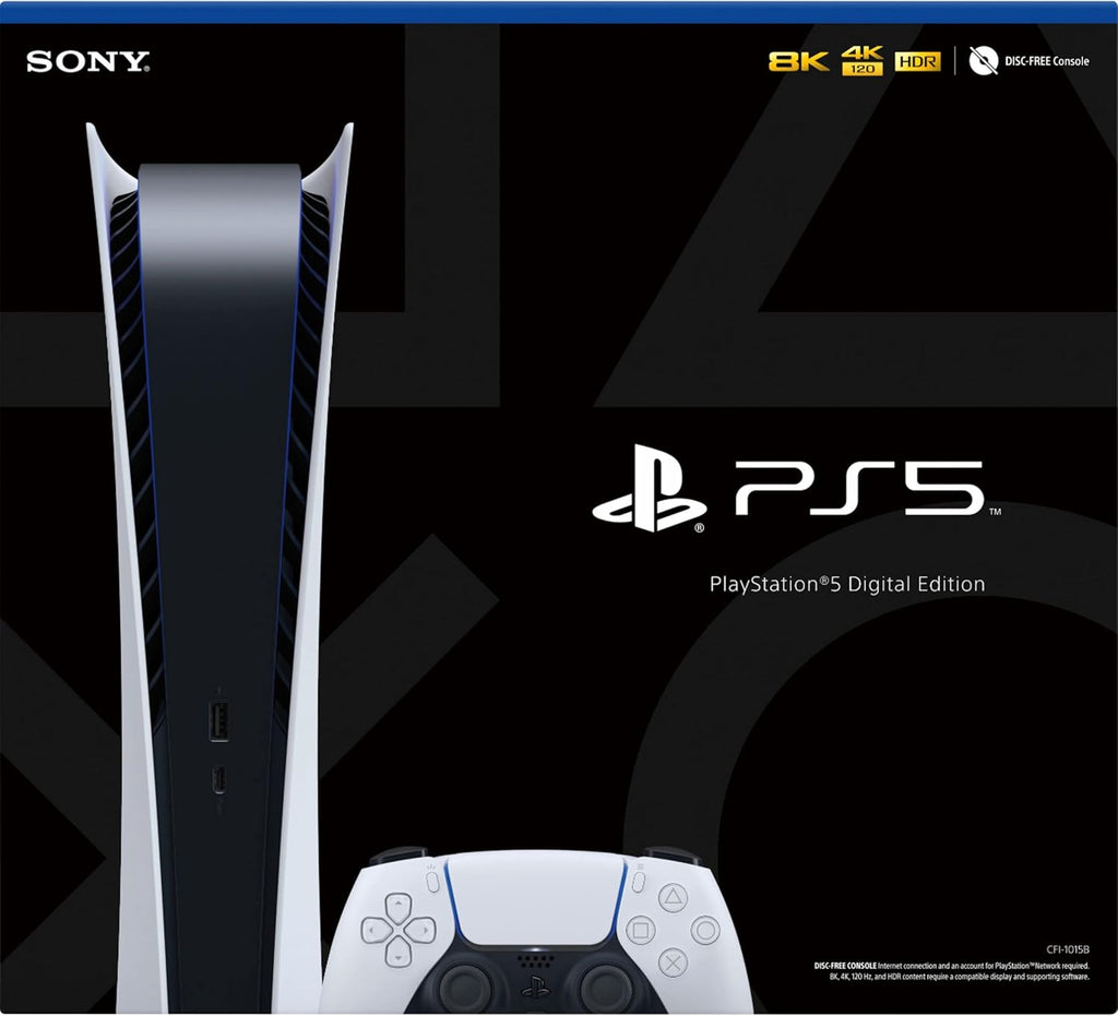PS5 - Sony PlayStation 5 Digital Edition Gaming Console + Wireless Controller - 16GB GDDR6 RAM, 825GB SSD, 120Hz 8K Output, White
