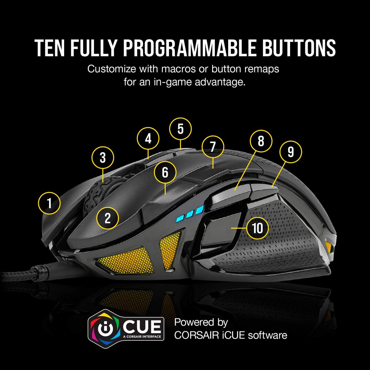 Corsair NIGHTSWORD RGB Gaming Mouse for FPS, MOBA - 18,000 DPI - 10 Programmable Buttons - Weight System - iCUE Compatible - Black
