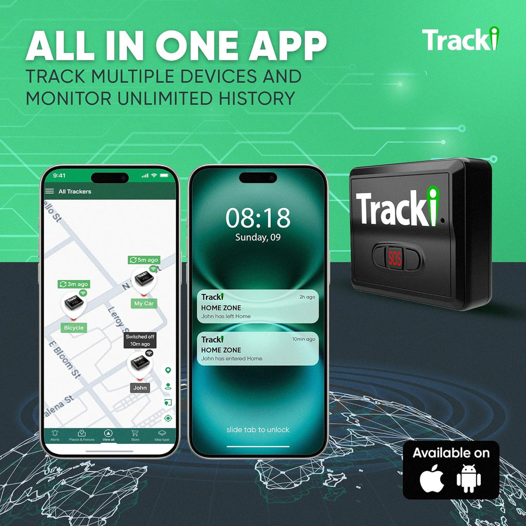 Tracki GPS Tracker for Vehicles – Real-Time 4G LTE Assets & Car Tracking Device with App, Magnetic Mount, Compact Design, Worldwide Coverage – iOS & Android (Tracker 1 Year Subscription Incl.)
