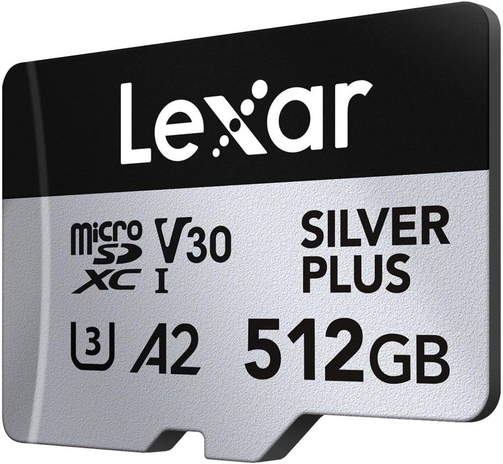 Lexar 512GB Professional Silver Plus Micro SD Card, UHS-I, C10, U3, V30, Full HD & 4K, Up to 205/150 MB/s microSDXC Memory Card, for Videographers, Gamers (LMSSIPL512G-BNANU)