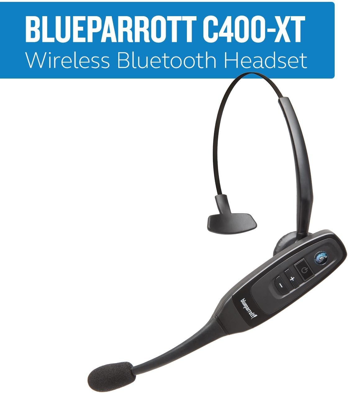 BlueParrott B350-XT Mono Bluetooth Wireless Headphones 96% Noise Canceling Over Head Trucker Headset with Mic, Adjustable Lightweight Headband, IP54-Rated Protection, 24 hrs. Talk Time, Black
