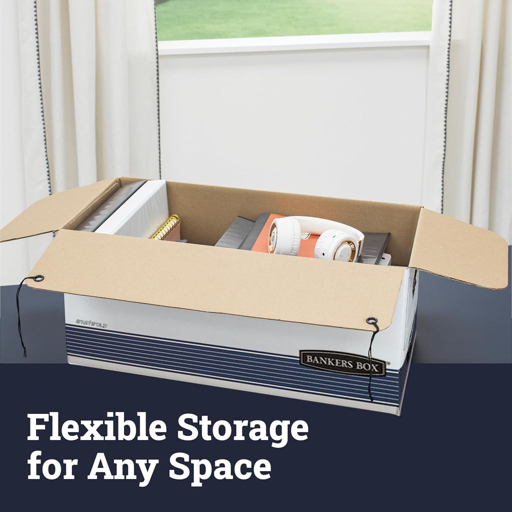 Bankers Box 12-Pack Medium-Duty String & Button File Storage Box, FastFold Assembly, Letter, STOR/FILE, (00704)