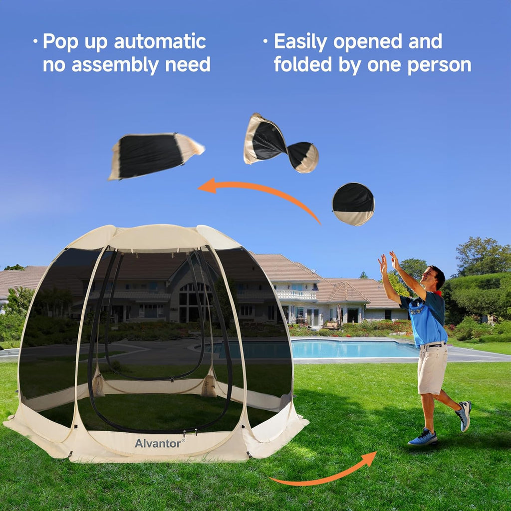 Alvantor Pop Up Screen House Tent, Instant Outdoor Gazebo with Mosquito Netting & UPF 50+ Sun Protection, Portable Canopy Shelter for Patio, Backyard, Camping (2-10 Person)